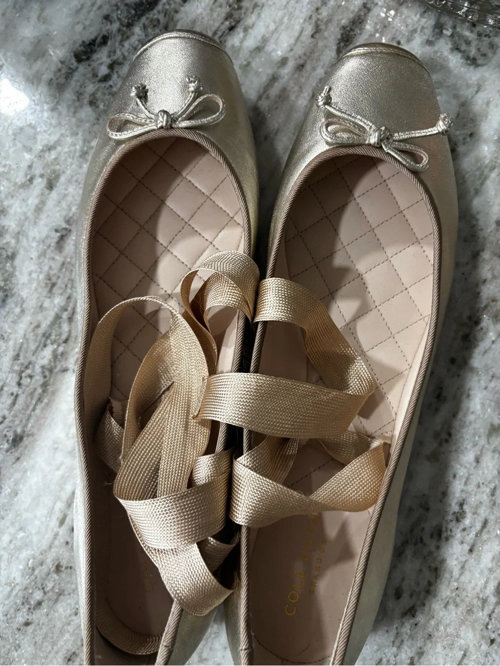 Cole Haan Metallic Champagne Gold “Downtown” Ballet Flat